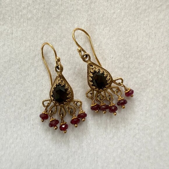 Victorian Garnet/14K Gold Earrings - Picture 4 of 5
